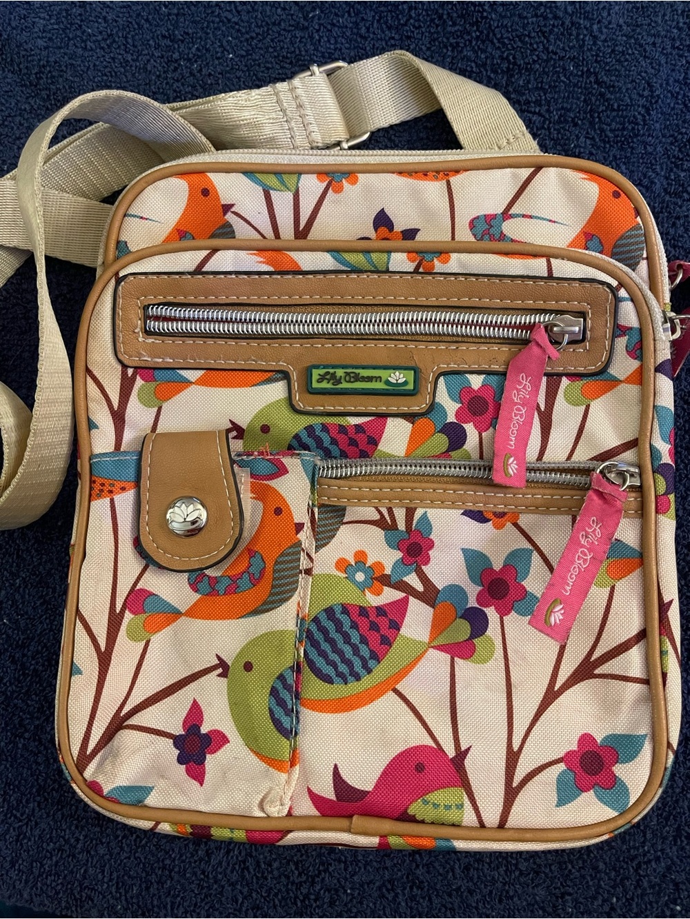 Lily Bloom Cream Multicolor Bird Print Crossbody Bag